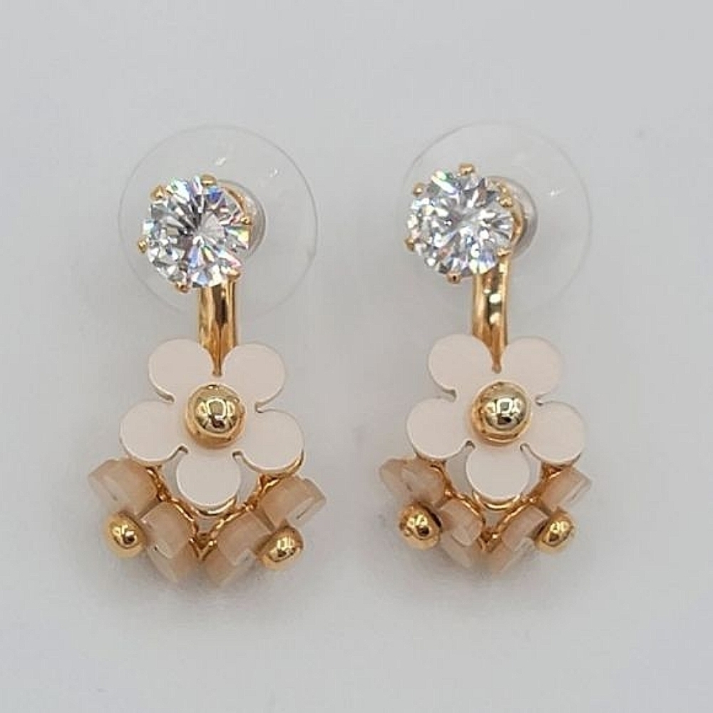 Earrings Floral Crystal Gold Tone Wear 2 Ways Earrings #1100